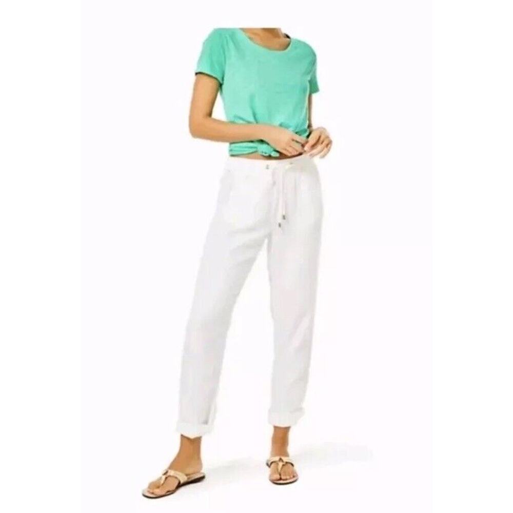 NWT Charlie Paige White Linen Blend Pants - Size‎ S - Cuffed Ankle